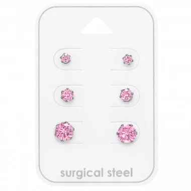 Round 3Mm, 4mm And 6mm - 316L Surgical Grade Stainless Steel Steel Jewelry Sets SD49597