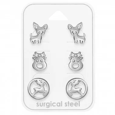 Deer And Reindeer - 316L Surgical Grade Stainless Steel Steel Jewelry Sets SD49598
