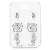 Tulip, Rose And Flowers - 316L Surgical Grade Stainless Steel Steel Jewelry Sets SD49608
